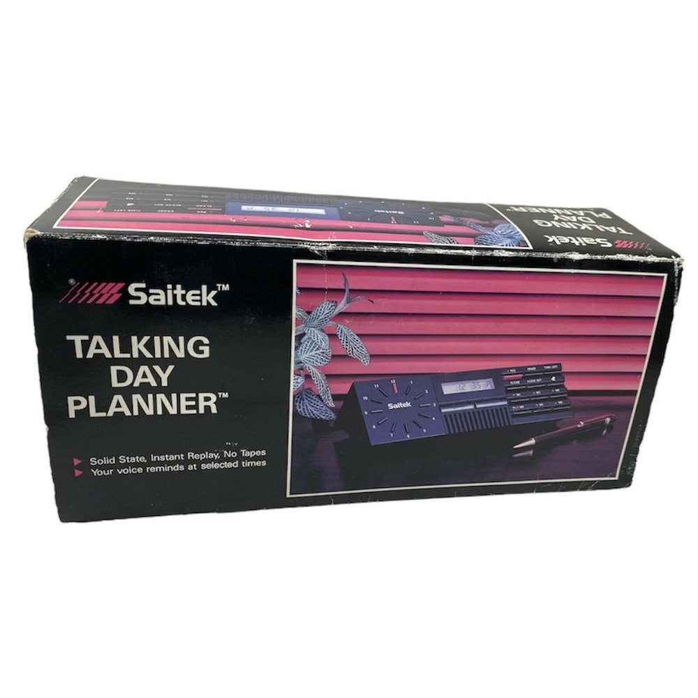 Rare 1980s SAITEK TALKING DAY PLANNER Executive Desk Clock / Recorder
